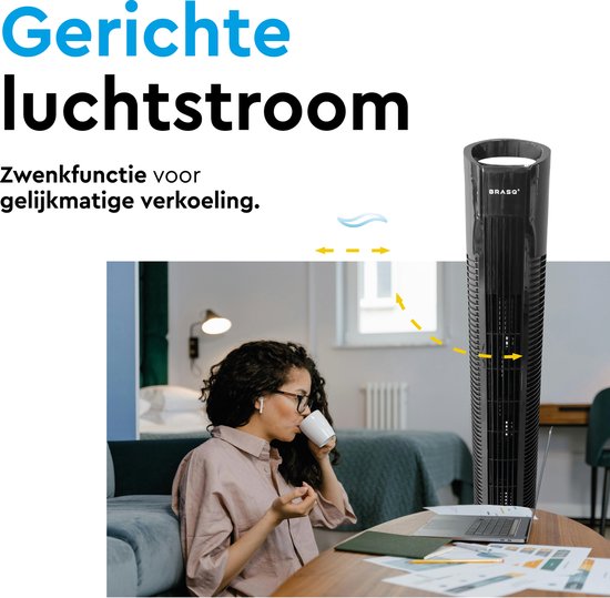 BRASQ - Turmventilator F500 mit Fernbedienung - 80 cm hoch - Timer & Schlafmodus - 50W - schwarz
