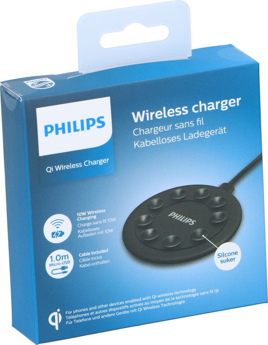 PHILIPS - Kabelloses Ladegerät - DLP9016U/0 - QI-Technologie - Anti-Rutsch-Saugnäpfe - Schwarz