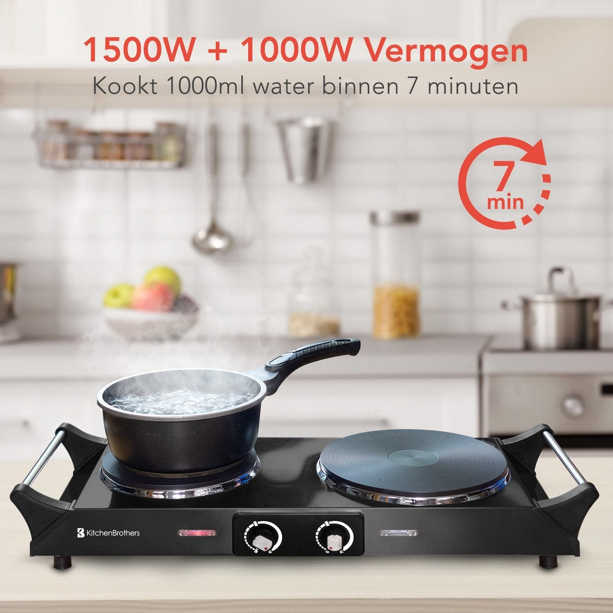 KitchenBrothers Elektrokochfeld - 2 Brenner - 2500W - Schwarz