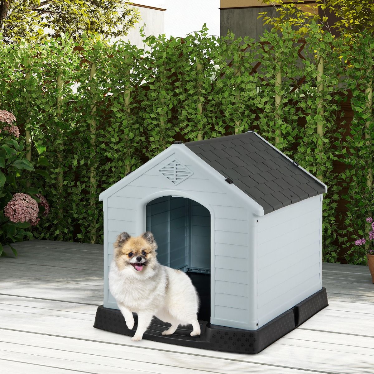 Coast Hundehütte aus Kunststoff – erhöhter Boden – wasserdichtes Dach – grau – 70 x 65 x 71,5 cm