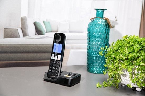 Philips D2551B/01- Schnurloses DECT-Telefon mit 1 Mobilteil mit Anrufbeantworter, 50 Namen/Rufnummern und Anrufer-ID - Schwarz