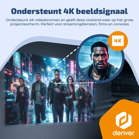 Denver Beamer – 4K 3840 x 2160p – 400 ANSI-Lumen – Projektor – Heimkino – HDMI – USB-C – PR4300