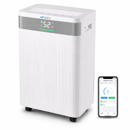 Aironex Luftentfeuchter 20 l pro Tag – Wäschetrocknungsfunktion – Bis zu 70 m² – Leise – Mit App und Ionisator – Für Keller, Wohnzimmer, Schlafzimmer und Badezimmer – Luftentfeuchter