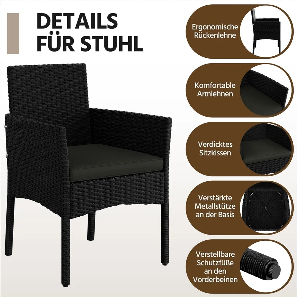 Yaheetech 4-teiliges Lounge-Set für den Garten – Schwarz/Grau – Gartenmöbel-Set aus Polyrattan mit 2-Sitzer-Sofa, 2 Stühlen und Couchtisch