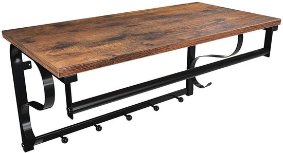 OSKAR Wandgarderobe 60 x 30 x 31,7 cm – Ablage/5 Haken/Kleiderstange – Rustikales Braun/Schwarz