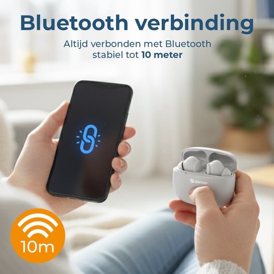 Denver Earbuds - Leichte Ohrhörer - 6 Stunden Musikgenuss - Bluetooth 5.3 - TWE48 - Grau