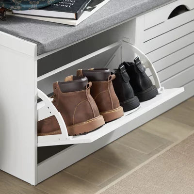 SoBuy Schuhschrank mit Sitzkissen – 2 Klappen – 94 x 30 x 47 cm – Weiß