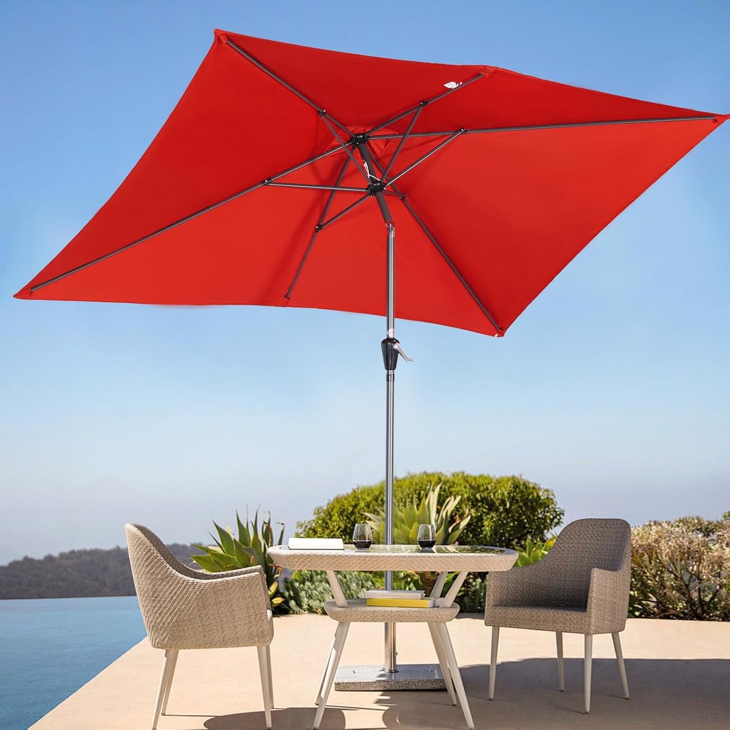 Angel Living Garten Sonnenschirm - 2 x 3 m - Aluminium - Neigbar - Rot