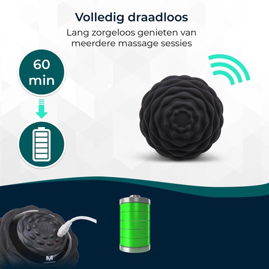 Massagerr® Vibrierender Massageball - Triggerpunkt-Ball - 4 Vibrationsstufen - Massageball - Moderner Lacrosse-Ball - Fußmassage - Massagerolle für Rücken, Füße, Schultern, Ganzkörper
