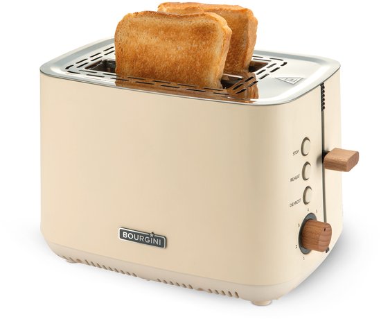 Bourgini Harmony Toaster - Elemente aus echtem Buchenholz - Toaster- Extra hoher Brotheber und 2 breite Brotschlitze - 7 Heizstufen