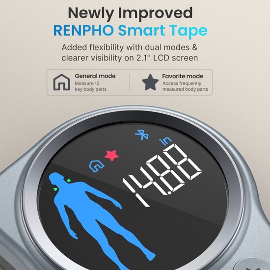 Renpho Smart Body Tape Measure+ – Intelligentes Maßband für den Körper – Umfangsmesser – mit Renpho Health App – 150 cm