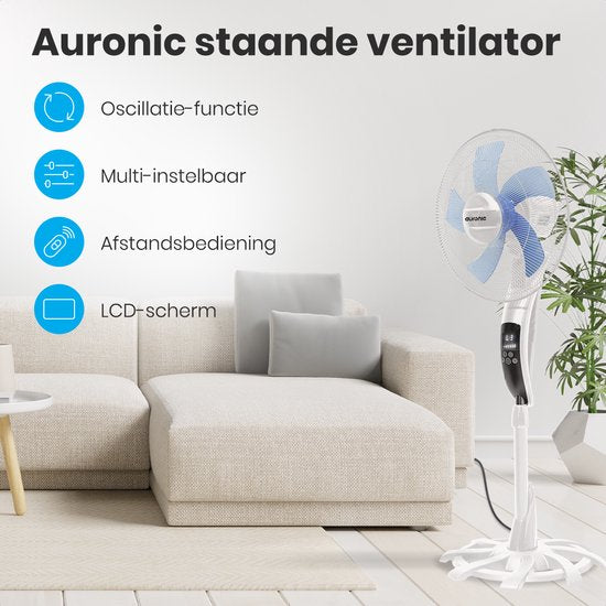 Auronic Tripod Fan - Standventilator mit Fernbedienung - Timer - 50W - 53dB - Weiß