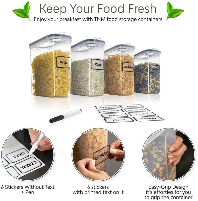 TNM Aufbewahrungsboxen mit Deckel - 4-teiliges Set (4 x 2,5 L) - Luftdicht & BPA-frei - Transparent - Ideal für Müsli, Mehl, Zucker und mehr - Aufbewahrungsboxen aus Kunststoff