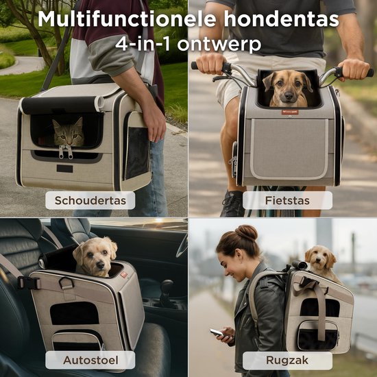 Trevopet® - Hundefahrradkorb - 4-in-1- Tragetasche, Rucksack & Autositz - Geeignet für Elektrofahrräder - Für Hunde bis 8 kg - Grau