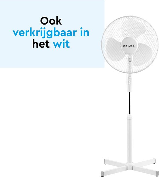 BRASQ Stativventilator - 40 cm - Schwarz - Höhenverstellbar - 3 Geschwindigkeiten - 40 Watt