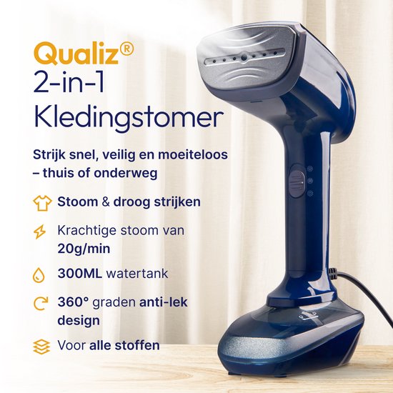 Kleiderdampfer 300 ml – 2 Aufsätze – Dampfgerät für Kleidung – Kleiderdampfer – Reisebügeleisen – Handdampfer – Steamer – Qualiz®
