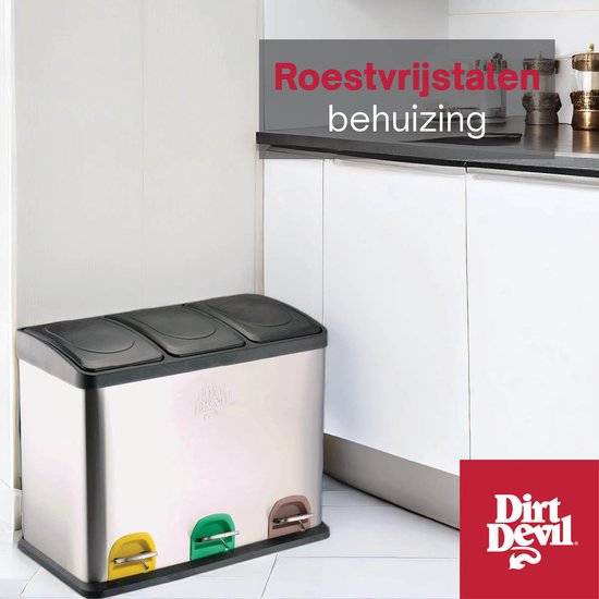 Dirt Devil Treteimer 3x 15L - Abfalleimer Abfalltrennung - Edelstahl - Silber