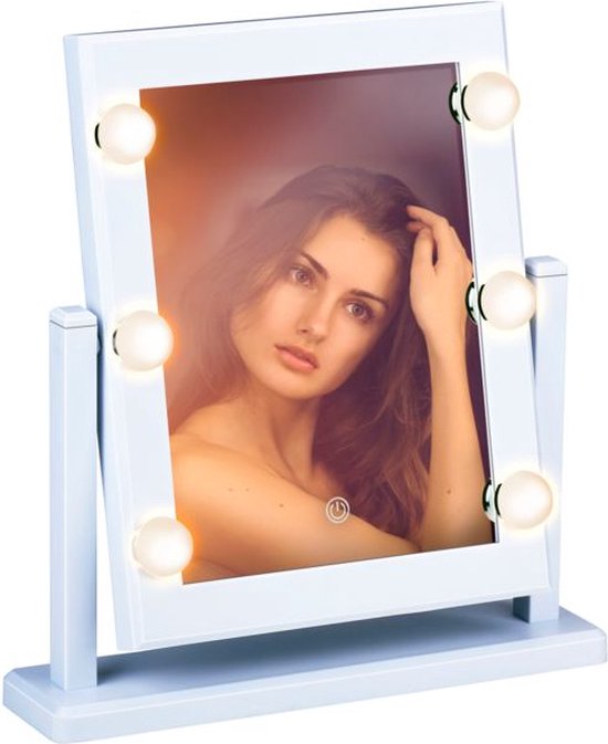 Touch of Beauty Make Up Spiegel - Spiegel mit Beleuchtung - 6 LED warmes oder kaltes weißes Licht - Spiegel stehend 180 Grad neigbar - Make Up Spiegel mit LED Beleuchtung - Weiß oder Schwarz Random