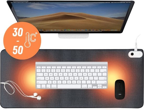 WURK Professional Beheizte Schreibtischunterlage - 30â„ƒ bis 50â„ƒ - Schreibtisch-Organizer - Inklusive Kabelclip - Schwarz - 80x33