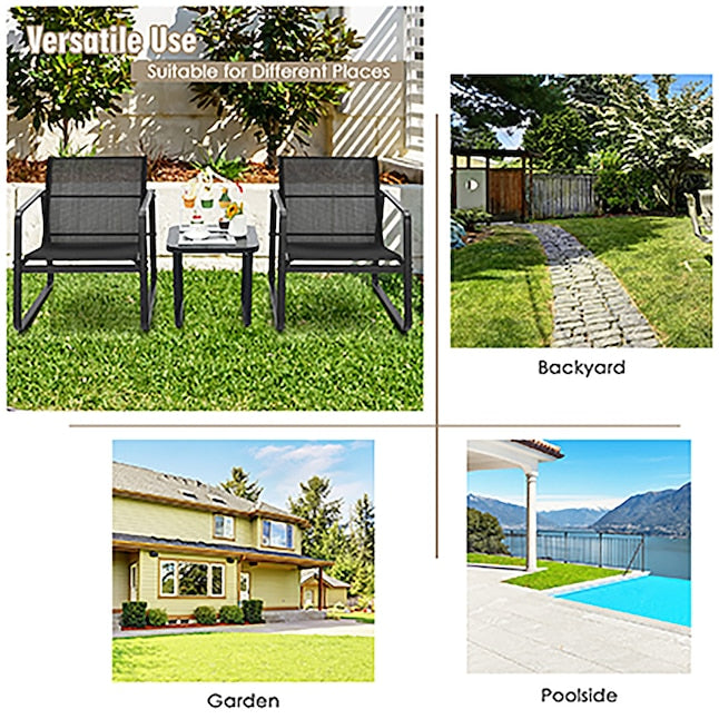 3-tlg. Gartenmöbelset Balkonset mit 2 Stühlen und Tisch - Schwarz, Maße Stuhl 58x60x85 cm, Tisch 60x60x72 cm