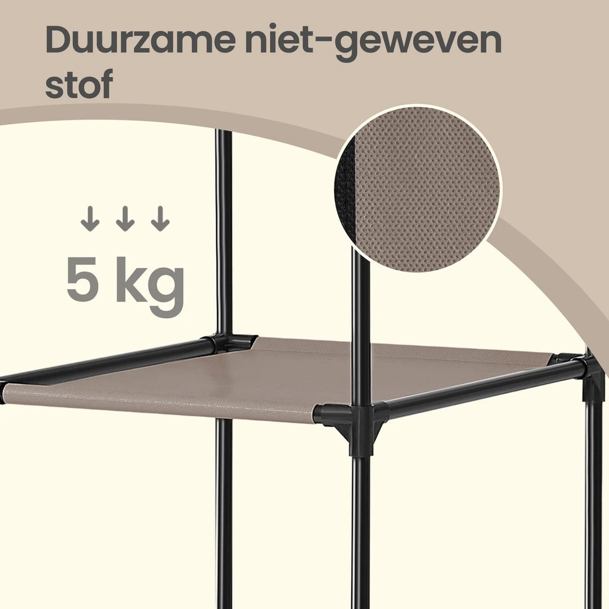 Ochama Kleiderschrank, tragbarer Kleiderschrank für das Schlafzimmer, Kleiderstange mit Stoffbezug, Aufbewahrungssystem für Kleidung, 150 x 45 x 175 cm, Taupe