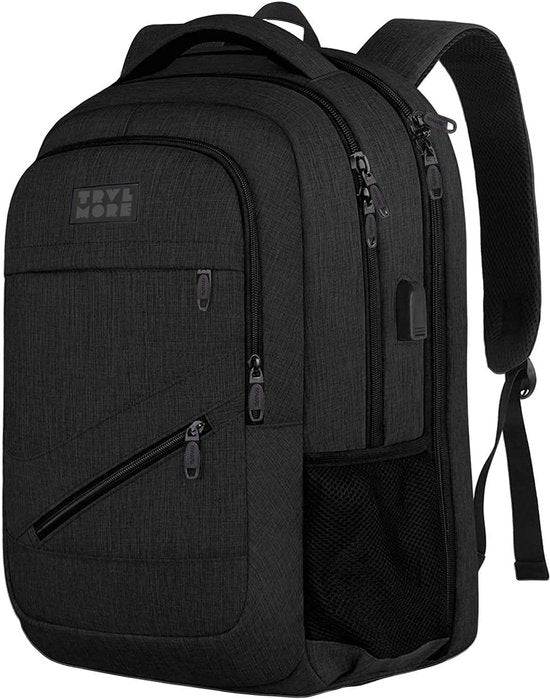 TRVLMORE Rucksack mit Lifetime - Rucksack mit 15.6 Zoll Laptopfach - Schultasche - Spritzwassergeschützt - Männer und Frauen - Jungen und Mädchen - 28L - Schwarz