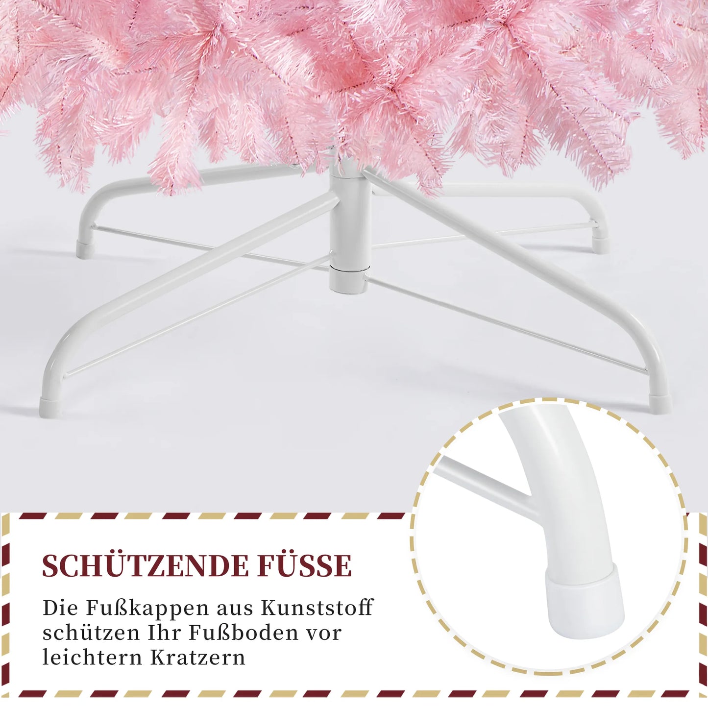 Yaheetech Künstlicher Weihnachtsbaum Rosa - 110 x 110 x 183 cm - Mit 598 Zweigen und zusammenklappbarem Metallsockel und schützenden Gummikappen - Für Wohnzimmer und Feiertage - Rosa PVC und Metall