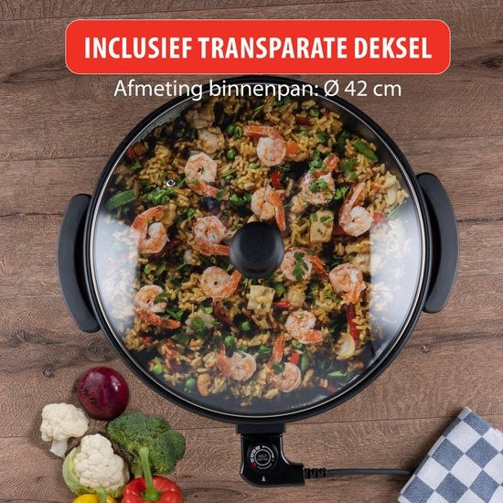 alpina Elektro-Kasserolle mit Deckel - Party-Pfanne 42cm - Antihaft und Thermostat - 1500W