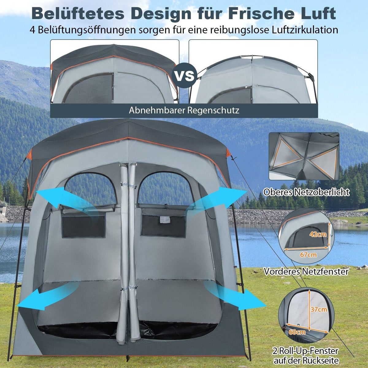 Coast Dusch- und Umkleidezelt - 2 Personen - 210 x 106 x 210 cm - grau