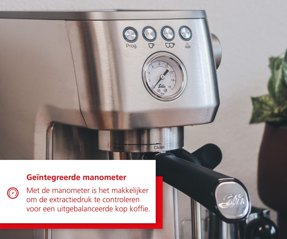 Solis - Barista Perfetta Plus 1170 V2 - 1700W Kolben Espressomaschine - Espresso & Cappuccino - Silber