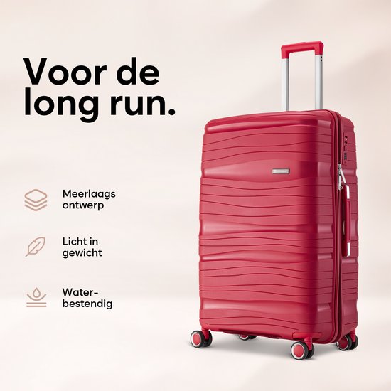 SKYCASES Travelin' Charm 4-teiliges Trolley Set - Handgepäck & Check-in Koffer - 32L/60L/98L - Zahlenschloss - 360° geräuschlose Räder - Leicht & Stabil - Modernes Design - Rot