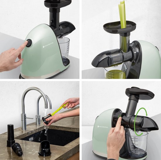 KitchenBrothers Slowjuicer - Entsafter - Gemüse- und Obstpresse - 700ml - mit Fruchtfleischbehälter - Saftpresse - Geschenk zum Muttertag - Pastellgrün