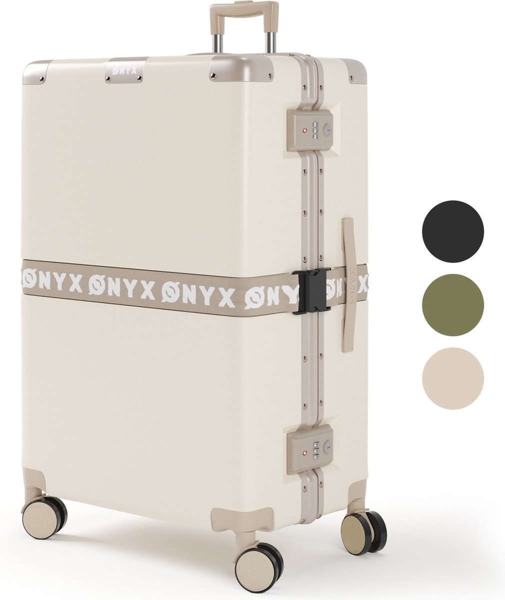 ONYX® - Check-in Koffer 100L - TSA-Schloss - Spinner-Räder - Leichter Trolley - Aluminiumverschluss - Sandweiß