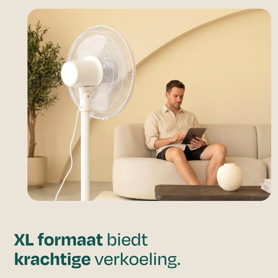 VONROC Standventilator – Ø 45,5 cm – 4 Geschwindigkeitsstufen & Schlafmodus – Timer – in 3 Höhen verstellbar – inkl. Fernbedienung – weiß