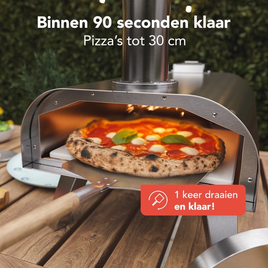 KitchenBrothers Pizzaofen - Holzbefeuert - Tischplatte - klappbar - Pizzastein - bis zu 460°C - Edelstahl - Komplettset - Pizzaofen für draußen - Edelstahl