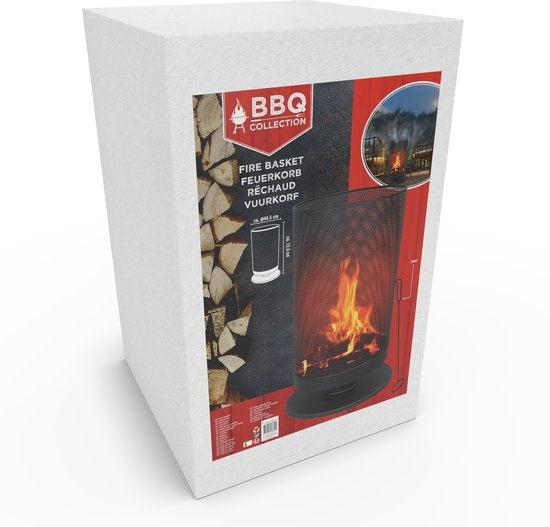 BBQ Collection Feuerkorb mit Funkenschutz - Gartenkamin - 44,5 x 72,5 cm - für Garten und Terrasse - Carbonstahl - schwarz