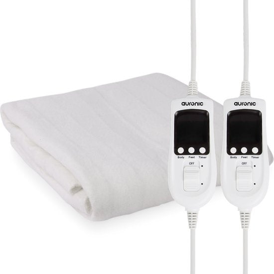 Auronic Electric Blanket - 2 Personen - verstellbare Fußzone - 160x150cm - mit Eckgummis - Weiß