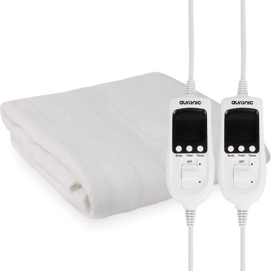 Auronic Electric Blanket - 2 Personen - verstellbare Fußzone - 160x150cm - mit Eckgummis - Weiß