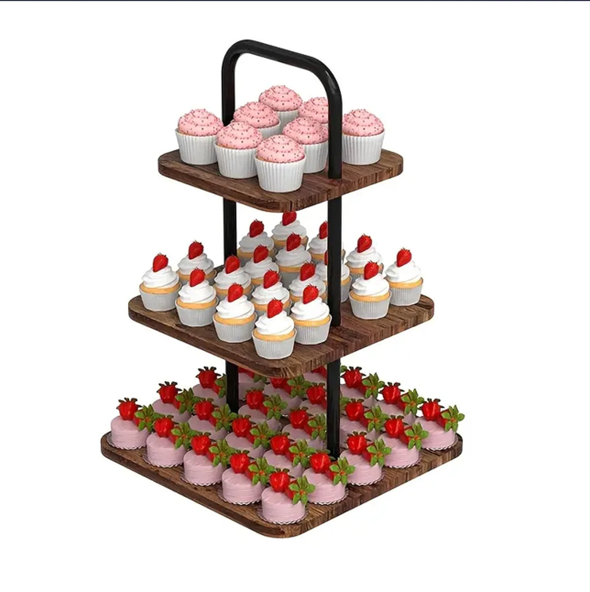 SRD Quadratischer Kuchenständer – Holzimitat im Antik-Look – Braun – Holz