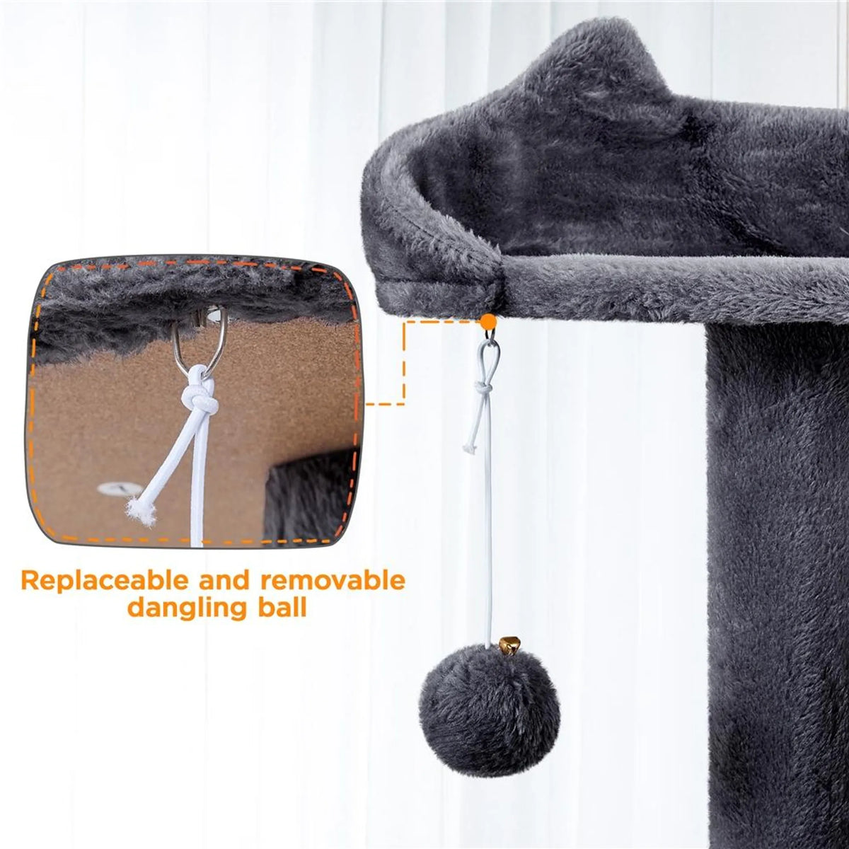 Yaheetech Katzenpfosten XXL mit zwei Katzenkörben - ausgestattet mit Kletterrampe und Katzenohr-Liege und hängenden Spielbällen - für Haushalte mit mehreren Katzen - dunkelgrauer Plüsch und Sisal - 59,5 x 55 x 202,5 cm