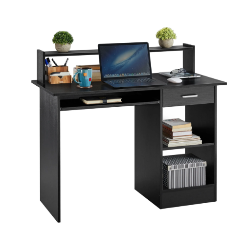 Yaheetech Schreibtisch mit Schublade – Schwarz – 106 x 50 x 94 cm – Computertisch mit Stauraum