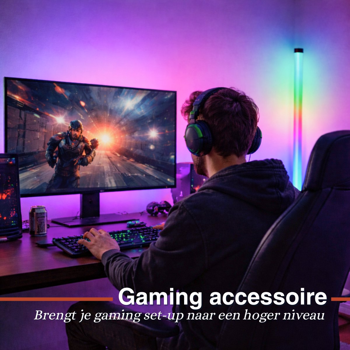 Grundig - LED Stehleuchte 120 cm - Mit Fernbedienung - USB betrieben - Stimmungsvolle Lampe für Wohnzimmer, Schlafzimmer und Gaming - 4 Lichtmodi, 60 LEDs