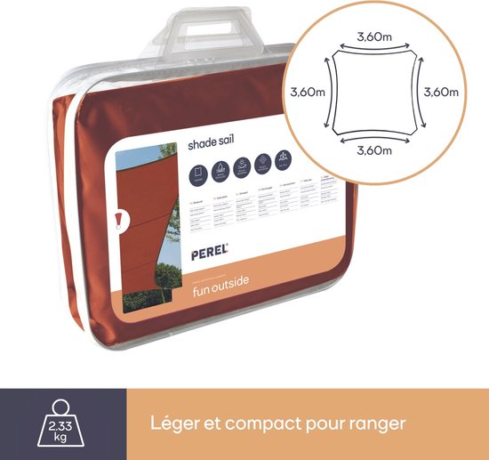 Perel Schattentuch, wasserabweisend, 3,6 x 3,6 m, 160 g/m², Polyester, quadratisch, terracotta