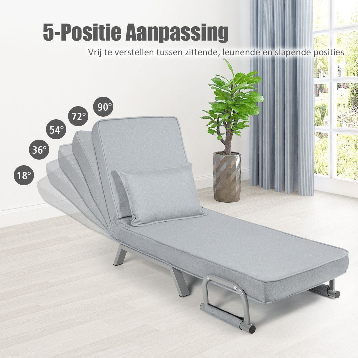 Coast Cabrio Schlafsofa Klappsessel Besinbedbank Schlafsofa 5-Position Liegestuhl Hellgrau