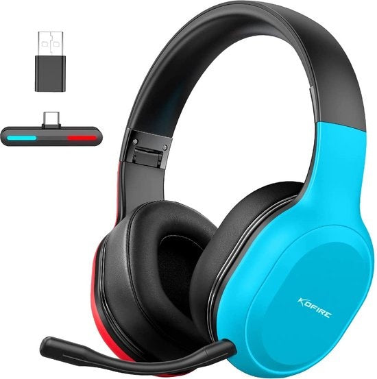 Kofire UT-01 2.4GHz Wireless Gaming Headset - Bluetooth Over-Ear Kopfhörer mit Mikrofon - Multi-Plattform - Rot blau