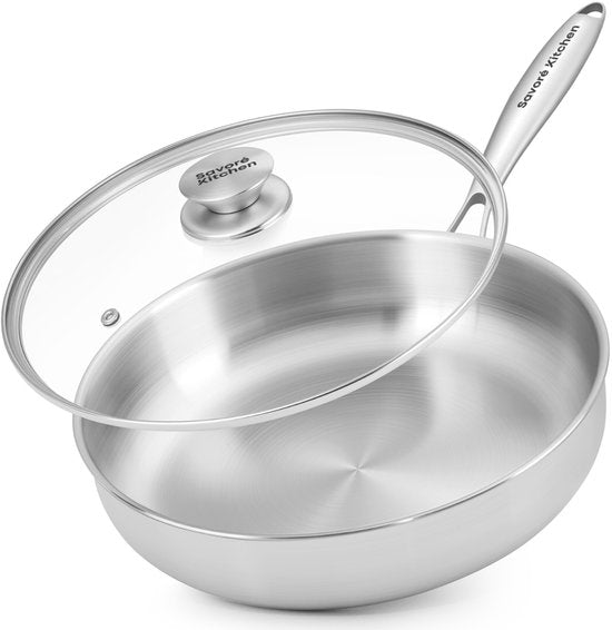 Savoré Kitchen Pfanne 28 cm mit Deckel – induktionsgeeignet – Sauteerpfanne aus Edelstahl – PFAS-frei
