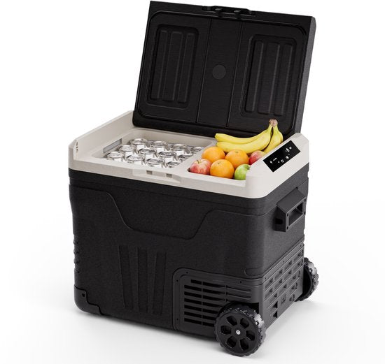 Auronic Electric Cool Box - Kompressor - 2 Zonen - 45L - 12/24V und 240V - Kühlen und Gefrieren - Campingkühlschrank - Frigobox Auto - Mit Rädern und Griff - Schwarz