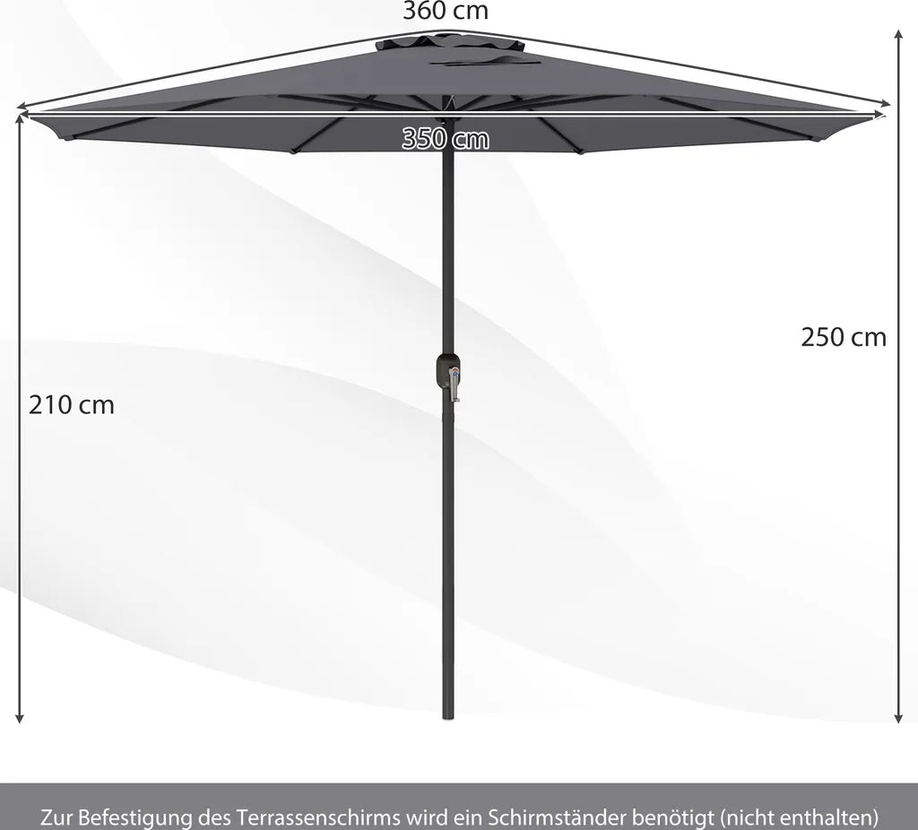 Coast Gartenschirm 350 cm – Anthrazit – Mit Kette und 8 Metallstreben