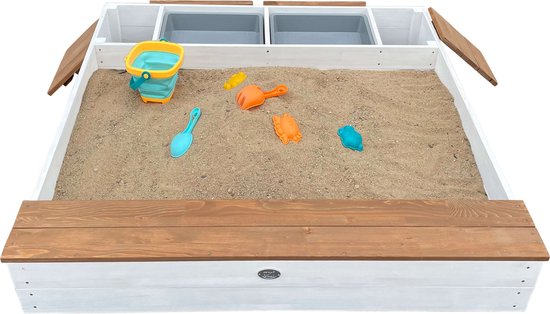 AXI Evy Sandkasten mit Wasserbecken und Stauraum, weiß/braun – inklusive Zubehörset