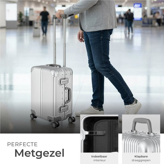 tectake® Aluminium-Handgepäckkoffer – 36 Liter – Doppeltes 3-stelliges TSA-Zahlenschloss – 53 cm – Handgepäck-Trolley – Reisekoffer mit Rollen